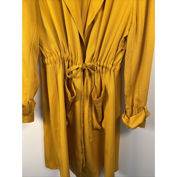 Gianni Bini Mustard Yellow Drawstring Waist Utility Trench Jacket Size Large - Picture 4 of 12